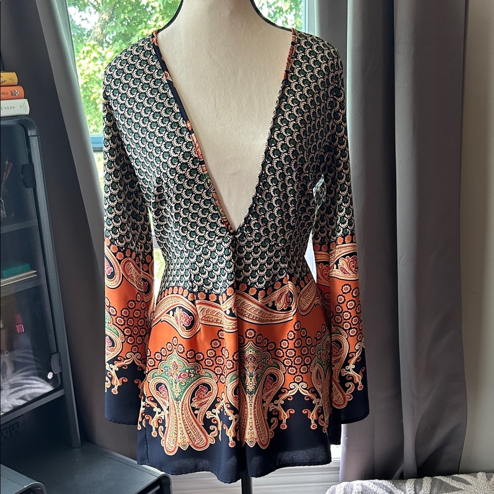 Audrey Black and Orange Patterned Romper